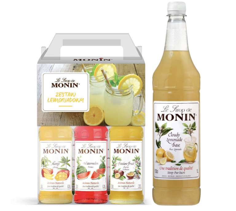 Lemoniadowy Zestaw Syropów MONIN 3X250 ML - Mango, Arbuz, Marakuja+ Syrop Cloudy Lemonade Base Monin 1L
