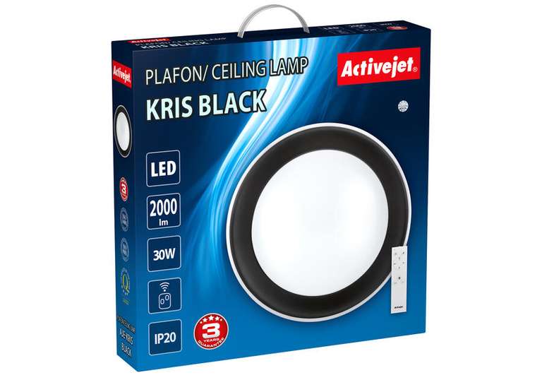 Plafon sufitowy LED Activejet KRIS śr.43cm, ściemnialny ze zdalnym sterowaniem na pilota (czarny i biały)