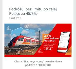 Polregio Podróżuj bez limitu po całej Polsce za 45/55zł