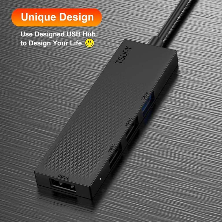 TSUPY Hub, koncentrator USB 3.0, 5 Gb/s, ultracienki, 1 x USB 3.0 + 3 x USB 2.0