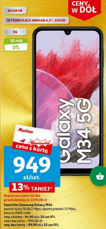 Smartfon Samsung Galaxy M34 5g, 6/128, Auchan