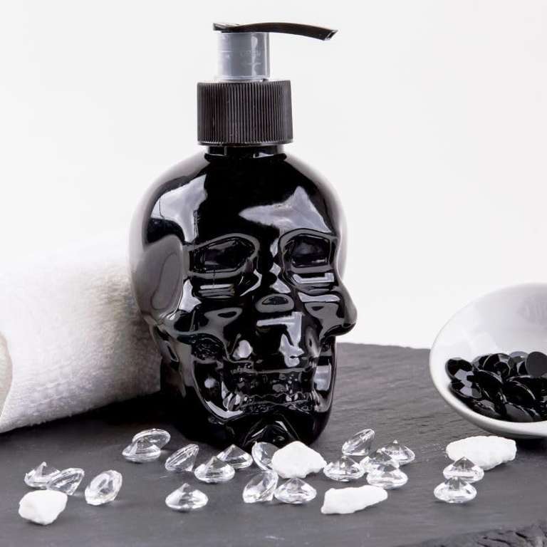 Dozownik mydła trupia czaszka z mydłem w płynie - dekoracja łazienki. Dostawa - DARMOWA z Prime