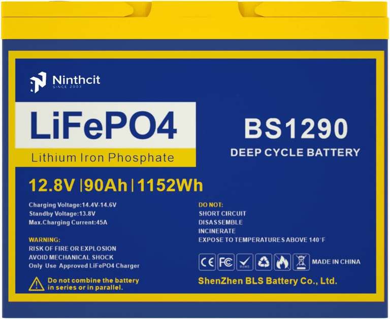 Akumulator litowy głęboki cykl 12.8V 90AH 1152Wh Akumulator litowy morski fosforan LiFePO4 Zastępcza bateria słoneczna BMS