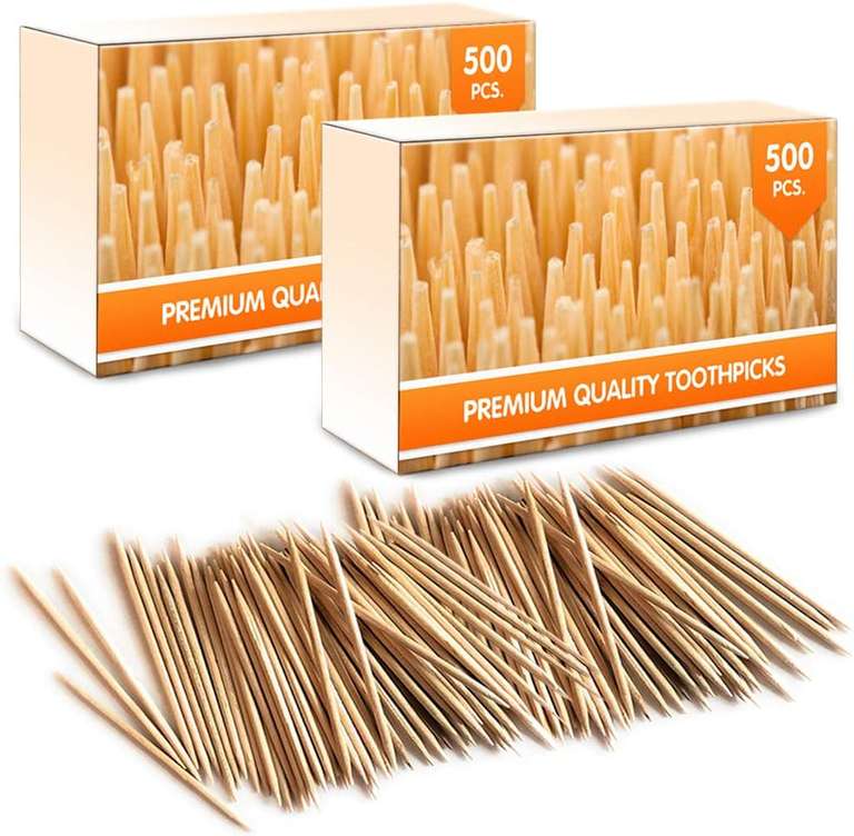 Mobi Lock | 1000 sztuk Premium bambusowe drewniane wykałaczki koktajlowe - 2 pudełka po 500 sztuk