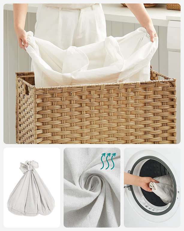 SONGMICS Kosz na bieliznę, ręcznie tkany, zbieracz prania, 140 L, wykonany z polirattanu