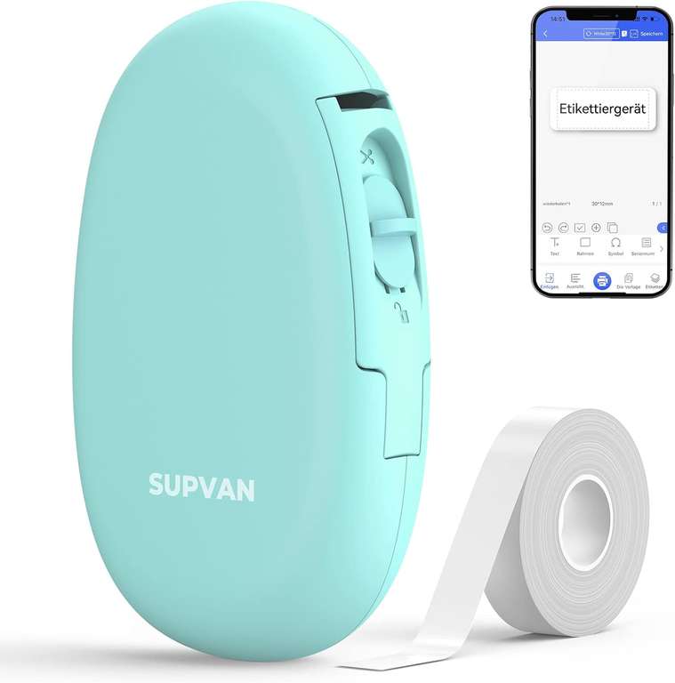 SUPVAN Mini drukarka etykiet samoprzylepnych, Bluetooth E10, kompatybilna z systemem iOS, Android, do domu, biura i małych firm