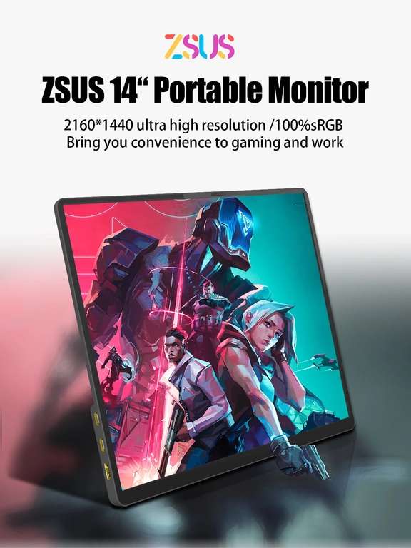 Monitor przenośny ZSUS 14", 2K, 100% sRGB, $60.91