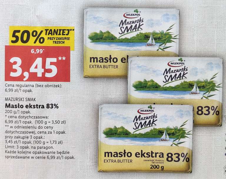 Masło Ekstra 83% Mlekpol Mazurski Smak 200g. LIDL