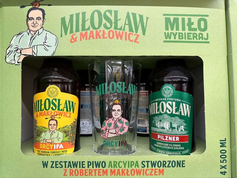Zestaw 4 piw Miłosław + szklanka Robert Makłowicz @Biedronka