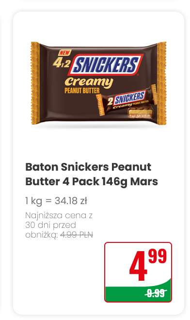 Baton Snikers Peanut Butter 4 - pack 146 g @Dino