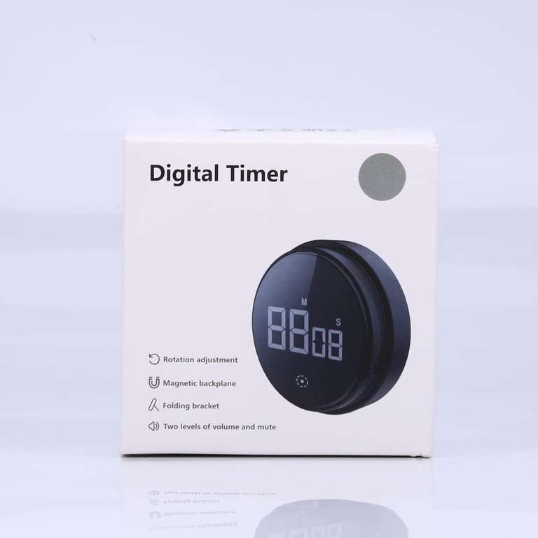 OQIMAX Timer kuchenny, magnetyczny z dużym wyświetlaczem LED, 3 regulowane poziomy głośności, (Czarny)