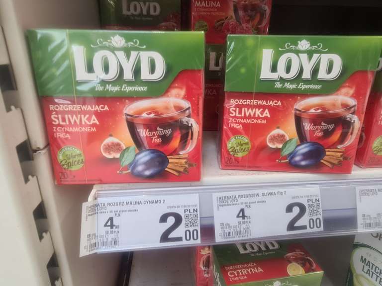 Herbata Loyd: malina z cynamonem lub śliwka z cynamonem, 20 torebek w Auchan