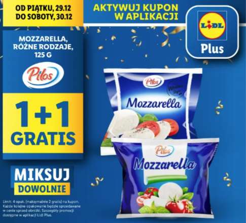 Mozzarella Pilos 125g różne rodzaje 1+1 gratis @Lidl