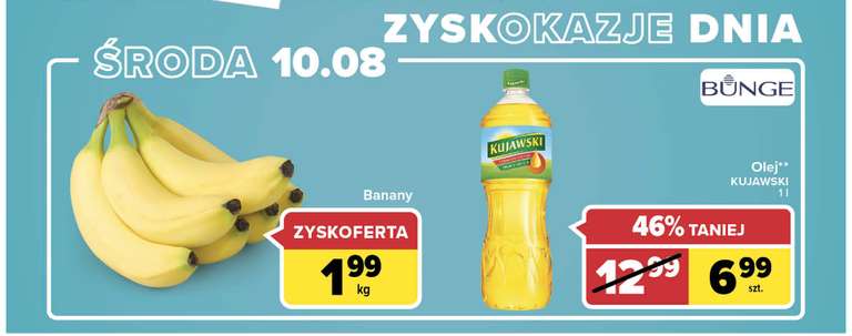 Banany 1,99 zł / kg | Olej kujawski 1 l 6,99 zł @Carrefour Bielany Wrocławskie