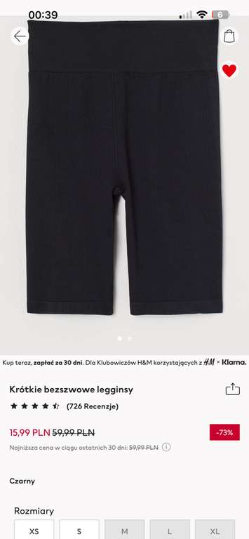 Damskie krótkie legginsy z hm za 15,99 zł dostępne xs i s