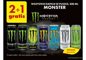 Wszystkie Napoje energetyczne Monster 2+1 gratis - Biedronka