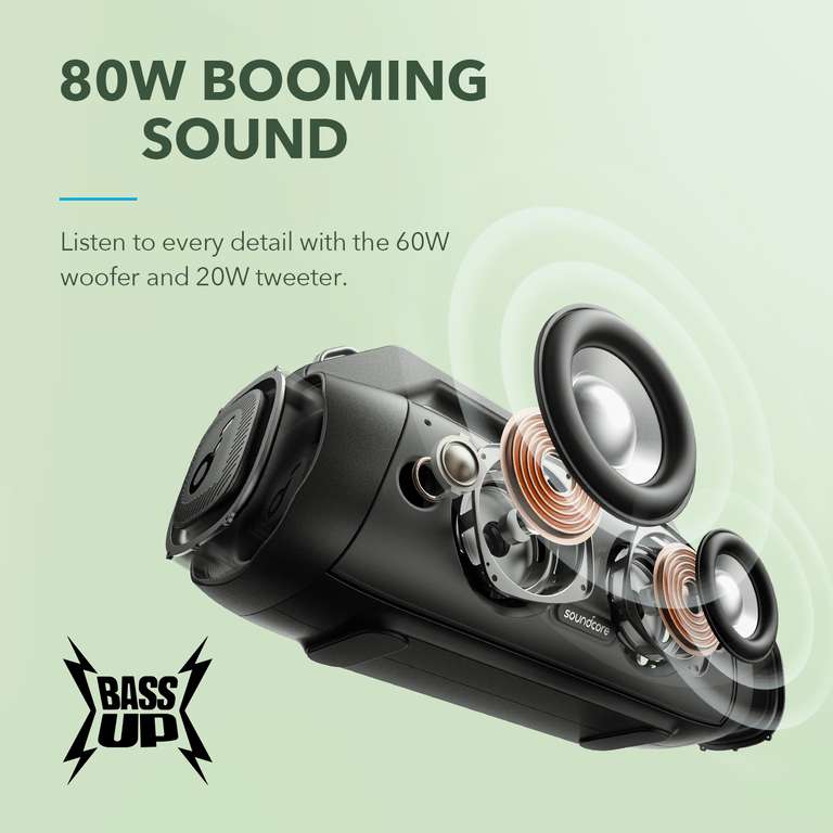 Głośnik Soundcore Motion Boom Plus (80W, 20h grania, IP67, USB-C, jack, bluetooth, PartyCast, powerbank)