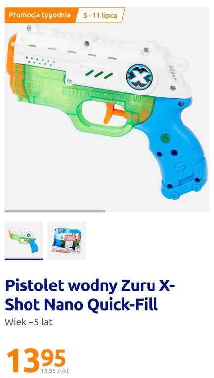 Pistolet wodny Zuru X-Shot Nano Quick-Fill. Action.