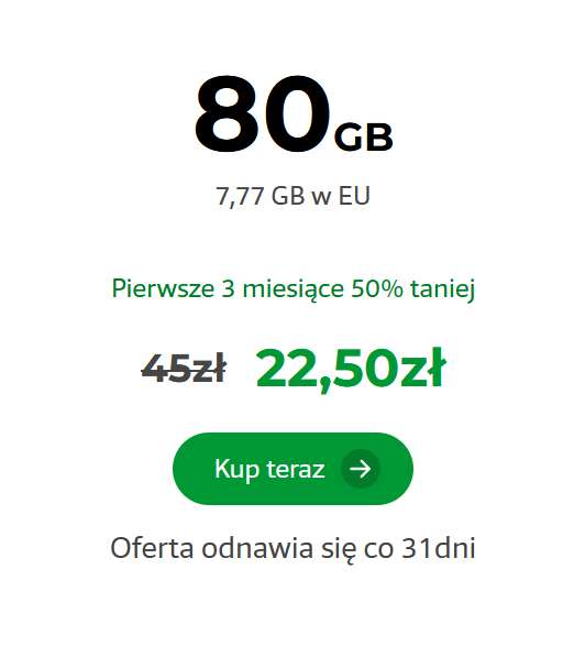 Mobile Vikings - pierwsze 3 miesiące za pół ceny - nowa oferta Subskrypcja (z transferem w UE - opis) - 60 GB za 35 zł lub 80 GB za 45 zł