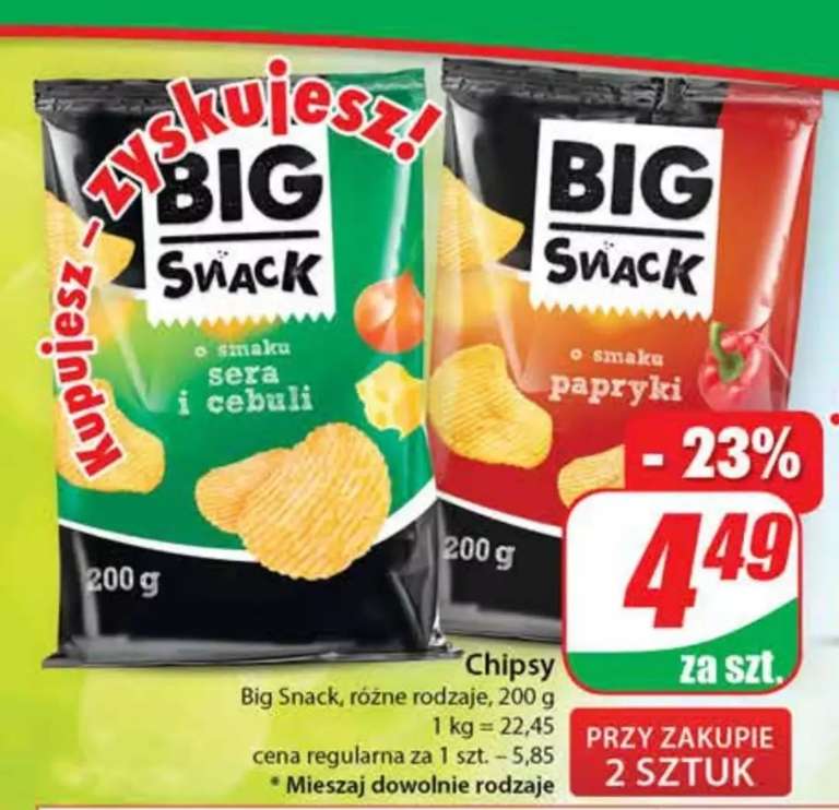 Chipsy Big Snack 200g, przy zakupie 2szt, 22,45zł/kg, DINO