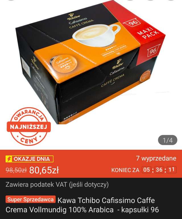 Kawa Tchibo Cafissimo Caffe Crema Vollmundig 100% Arabica - kapsułki 96