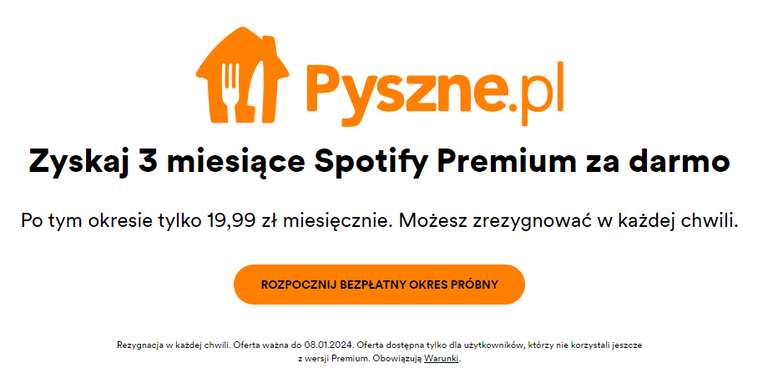 Spotify Premium 3 miesiące za darmo dla nowych od Pyszne.pl :)