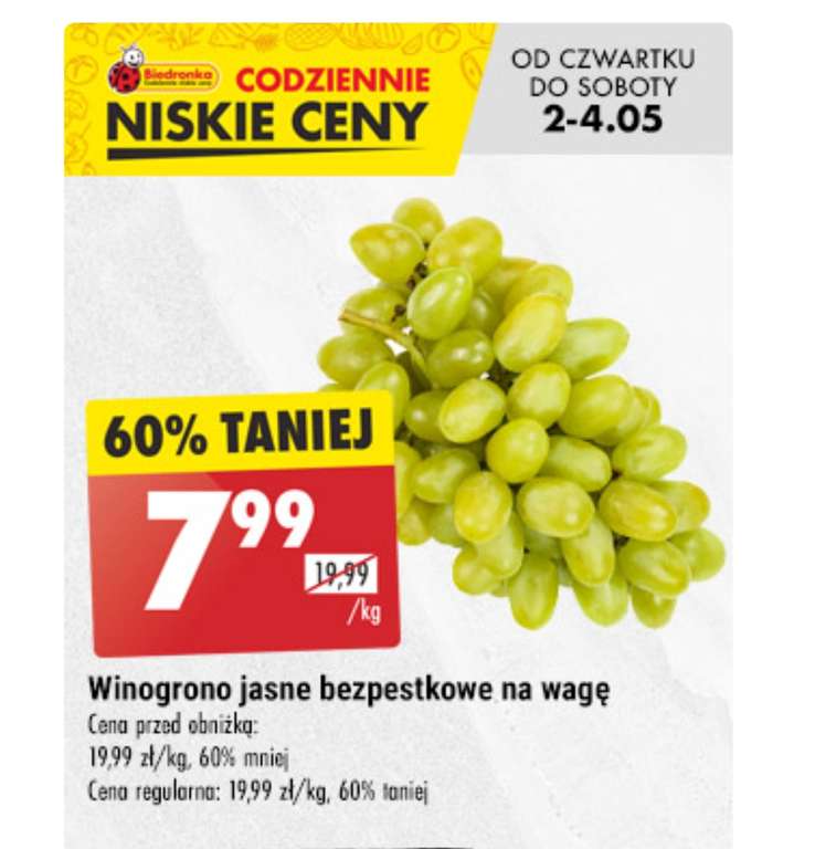 Winogrono jasne bezpestkowe 7.99/1kg