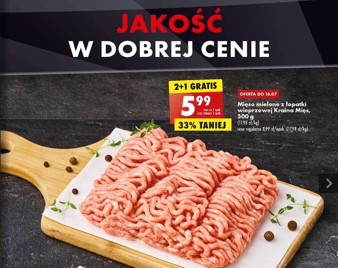Mięso mielone z łopatki wieprzowej Kraina Mięs 2+1 gratis!, 500 g 5,99 zł - Biedronka