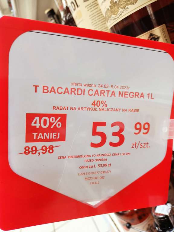 Bacardi Carta Negra 1 litr 40% taniej