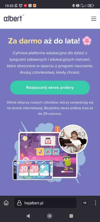 Albert - cyfrowa platforma edukacyjna dla dzieci - dla nowych klientów do 29.06 za darmo po rejestracji