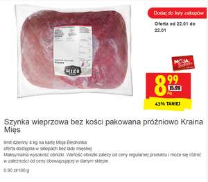 Szynka wieprzowa bez kości pakowana próżniowo Kraina Mięs - 44% taniej z kartą mb ( tylko 22.1.2022) - Biedronka