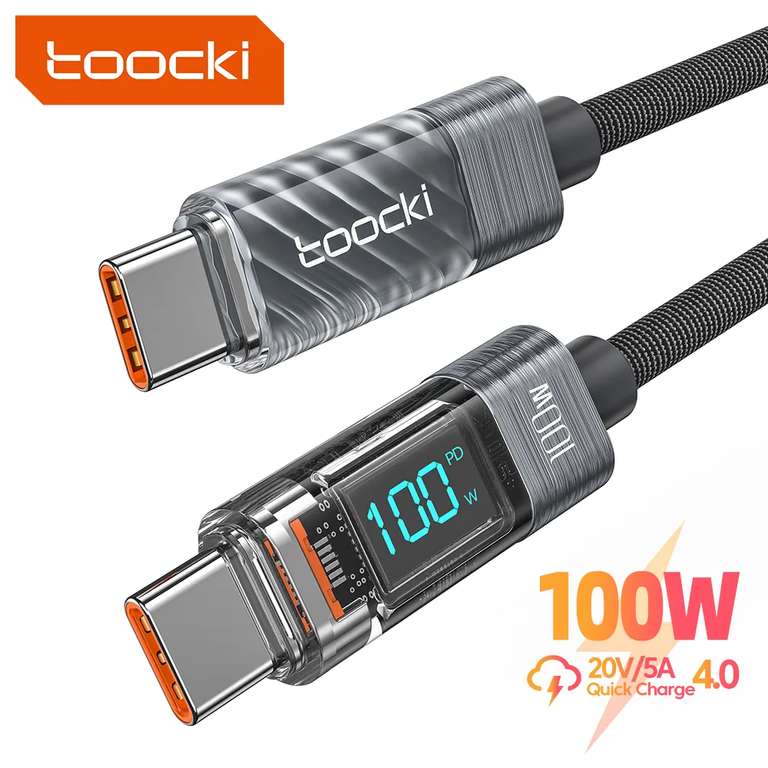 Kabel Toocki z wyświetlaczem USB C - USB C, 1m, 100W $3.07