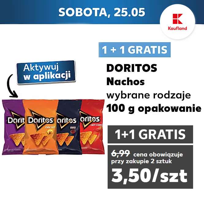 Chipsy Doritos 100g 1+1 gratis (25.05 - codzienny prezent) - Kaufland Card