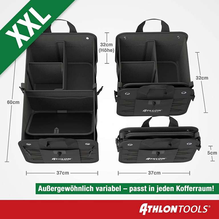 ATHLON TOOLS Torba do bagażnika premium z pokrywą – 60 litrów XXL organizer do bagażnika – bardzo stabilne i wodoodporne półki