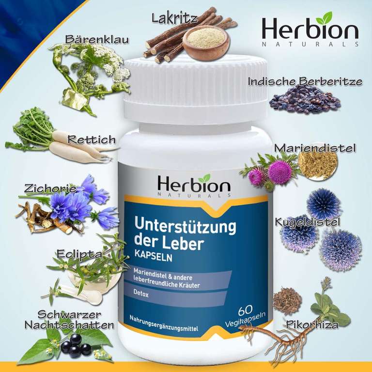 Herbion Naturals Liver Support Herbal Blend z ostropestem plamistym, wspomaga zdrowe funkcjonowanie wątroby, 60 kapsułek wegetariańskich