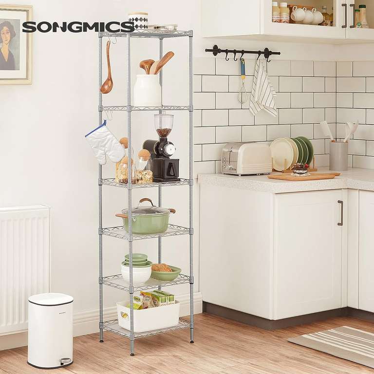[PRIME] Półka kuchenna SONGMICS z 6 poziomami (obciążenie do 120 kg, 8 haków S, srebrna) @ Amazon