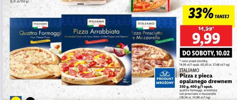 Pizza ITALIAMO Quattro formaggi, Arrabbiata, Prosciutto e mozzarella 350-400g - LIDL