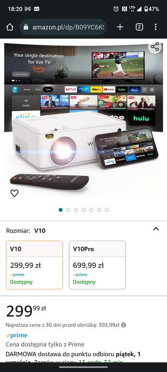 WEWATCH V10 przenośny mini projektor (cena z Amazon prime)