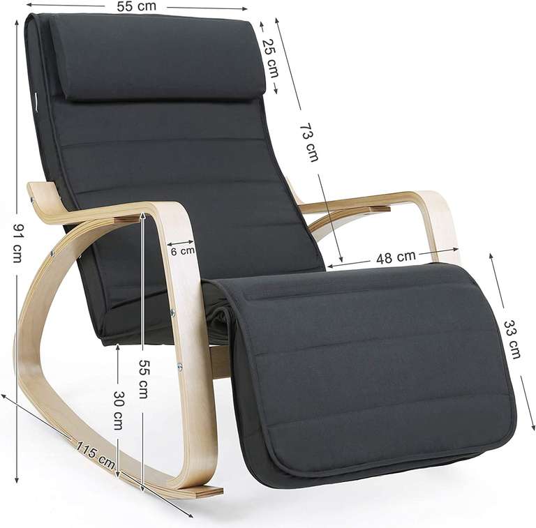 Fotel bujany, 5-stopniowo regulowany podnóżek, obciążenie do 150 kg, SONGMICS LYY10G - TYLKO PRIME