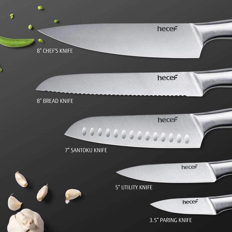 Srebrny zestaw noży kuchennych marki hecef