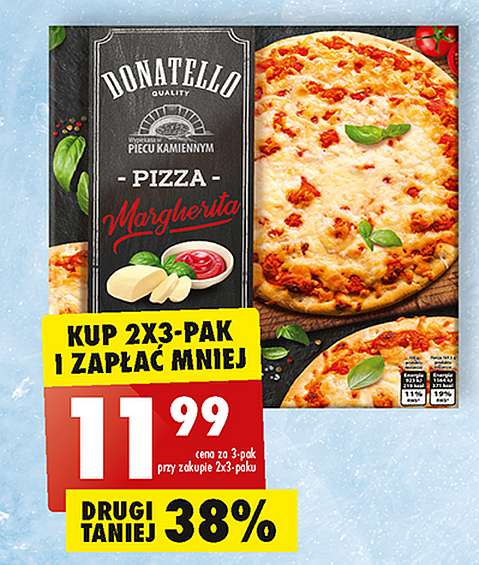 Mrożona pizza Donatello Margherita 4 zł/pizzę przy zakupie 2x3 paku w Biedronce