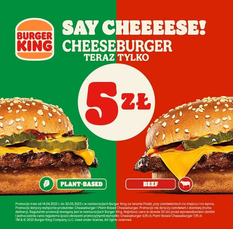 Burger King, cheeseburger lub plant-based cheeseburger za 5zł