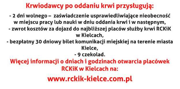 Oddaj krew w RCKiK w Kielcach w sobotę 13.04.2024 i otrzymaj pendrive oraz produkt Społem (+ darmowy 30-dniowy bilet na komunikację miejską)