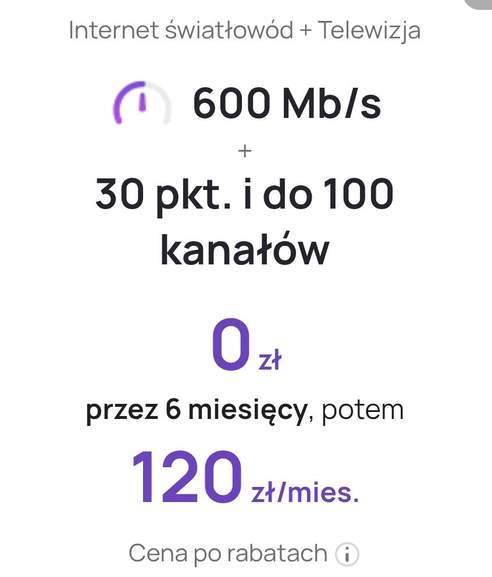 Internet wiatowodowy 600 Mb/s + TV 100 kanaw za 90 z/mies. at Play |  Pepper.pl