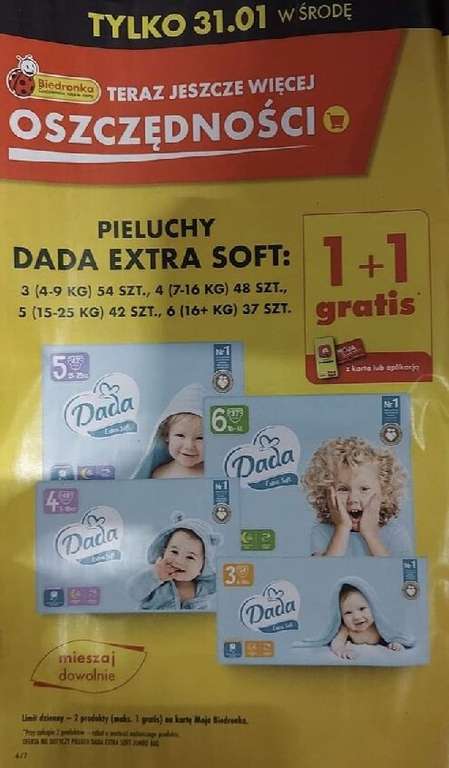 Pieluchy Dada Extra Soft 1+1 Gratis - Biedronka