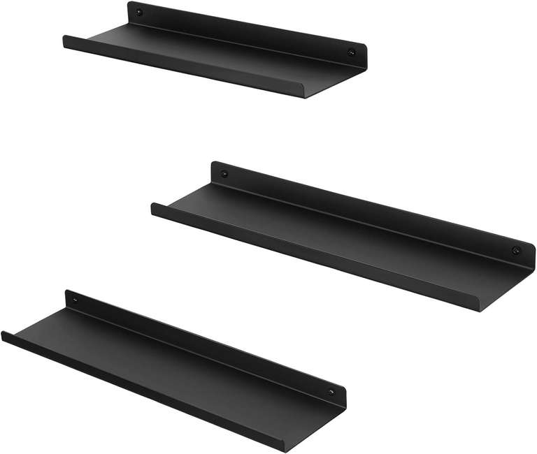 SONGMICS Metalowe półki ścienne, 3 sztuki, półki pływające, styl przemysłowy, czarne LFS12BK (CENA Z PRIME)