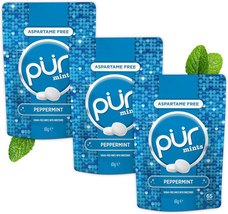 PUR MINTS Miętówki bez cukru, 100% naturalne, smak mięta pieprzowa (3x 65 sztuk) | W opisie smak Mięta Polarna, Cynamon (3x 65 sztuk)