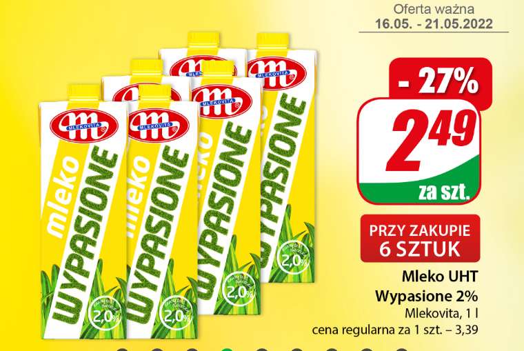 Mleko UHT Wypasione 2% 1L cena 1 szt. przy zakupie 6 szt. @Dino