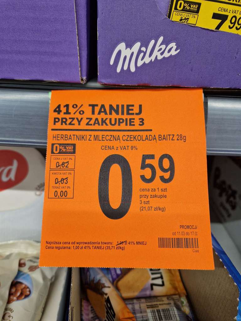 Herbatniki z czekoladą Baitz 28g - 0.59zł/szt przy zakupie 3 - Biedronka