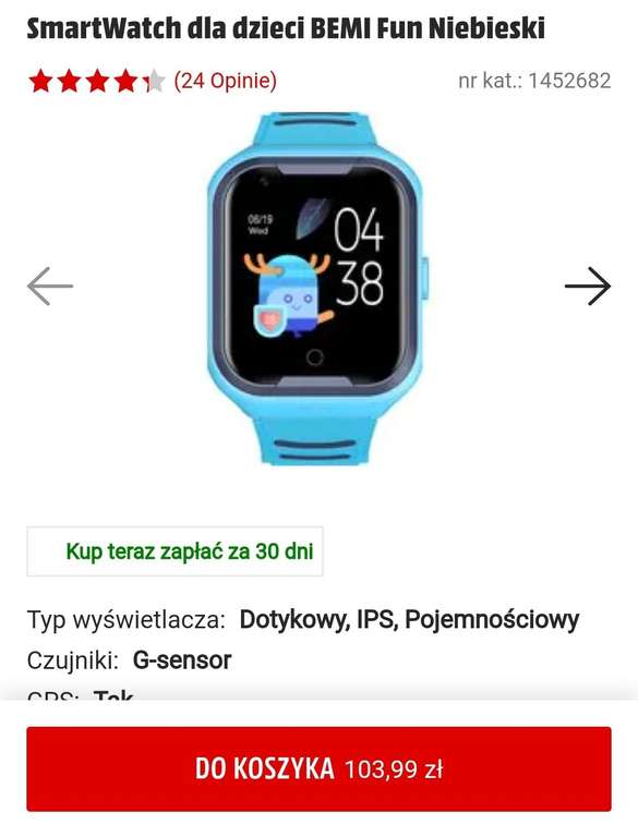 Smartwatch dla dzieci Bemi Fun - 3 kolory do wyboru